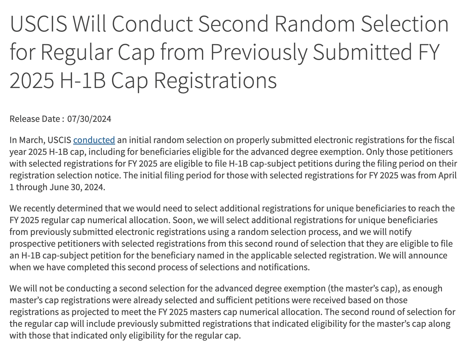 重磅!!! USCIS宣布2025财年第二轮H1B抽签，算算你的中签率！